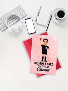 1PC Thick Paper Football Referee Red Card Novelty Humorous Birthday Greeting Card With Red Envelope Ample Writing Space Durable Sturdy For Sports Fans Family Friends Memorable Funny Celebration Gift Referee Whistle Design - multicolor - View 4