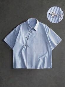 ROMWE MEN Camisa de rayas holgada con botones de estilo de carreras para hombres - Multicolor - Ver 5