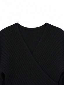 GlowEve Women's Solid Color V-Neck Casual Versatile Daily Wear Sweater - Black - View 3