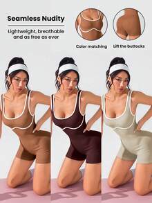 Velisys Velisys Sexy Butt-Lifting Yoga One-Piece Easy-On/Off Fashionable Versatile All-Match Athletic Romper Shorts - Multicolor - View 1