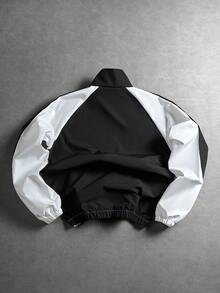 Manfinity EMRG 男士春秋休閒拼色拼接夾克 - 黑與白 - 查看 2