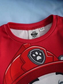 SHEIN | PAW Patrol 2件套少女卡通小狗印花圆领长袖上衣和裤子休闲睡衣套装 - 彩色 - 查看 4