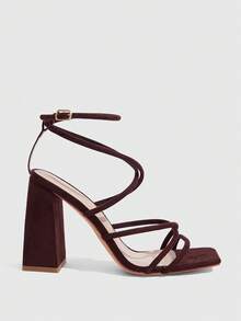 CUCCOO SZL Ladies Fashion Sexy Brown Comfort Stripe High Heel Sandals, Dating Commuter Party Wear - Coffee suede - View 2