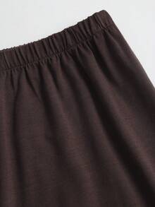 Sweetra Women's 2 Pieces Set Summer Fashion Niche Design Tie-Knot Square Neck Short Sleeve Knit Top Casual Wide Leg Straight Long Pants Lounge Dark Brown - Brown - View 6
