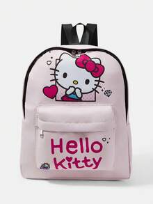 HELLO KITTY AND FRIENDS | SHEIN 粉色卡通角色印花後背包，多口袋可調節肩帶後背包 - 淺粉色 - 查看 2