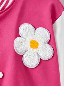 SHEIN Tween Girls Casual Fashion Spring/Autumn Colorful 3D Flower Colorblock Baseball Jacket - Multicolor - View 7