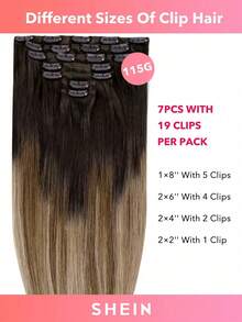 7 PIEZAS Extensiones de cabello con clip recto 100% cabello humano real de 14-24 pulgadas 115G Doble trama Extensiones de cabello con clip invisibles Cabello humano Remy natural para uso diario de mujeres y niñas - T2/4/22 - View 5