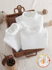 SHEIN Vintaside Kids 3件組乳白色嬰兒高領連身衣，四季爬行衣，新生兒長袖修身親膚柔軟 - 白色 - 查看 7