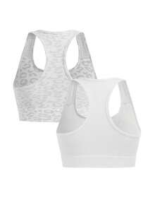 SHEIN Cheerettes 女款無縫 2 入組運動內衣，白色網布設計，可拆式胸墊，純色與豹紋款，適合健身瑜伽 - 白色 - 查看 14