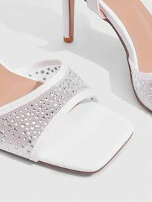 CUCCOO SZL Women's Mesh Rhinestone Ankle Strap High-Heeled Sandals, Suitable For Parties, Dates, Weddings - White - View 5