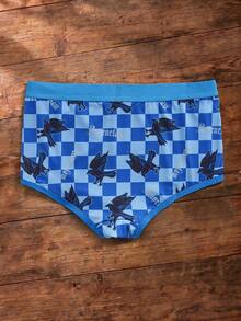 HARRY POTTER X SHEIN Women's Checkerboard Print Elastic Waist Boxer Shorts - Royal Blue - View 2