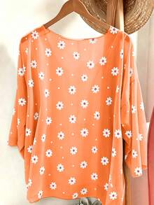 GlowEve Women's Floral Print Casual Versatile Daily Wear Blouse - Burnt Orange - View 2