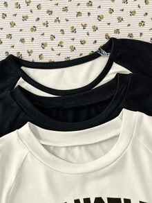 女童百搭T恤，清新风格，宽松版型，百搭设计，适合上学、外出和日常穿着，春季款 - 彩色 - 查看 3