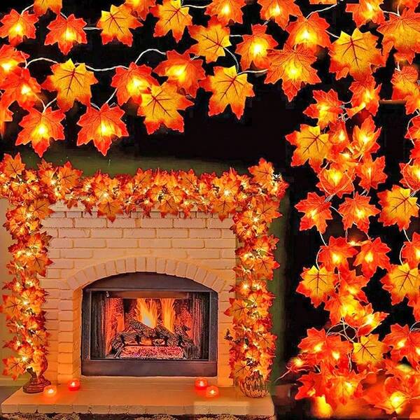 2pcs 1.5M/10LED Home Decor Maple Leaf String Lights,Fall Leaves Garland With Lights Warm White Fairy Lights,Fall Autumn Harvest Thanksgiving Decoration Light String,Halloween Decor Led String Light,Indoor Closet Door Decor Maple Leaf Light String