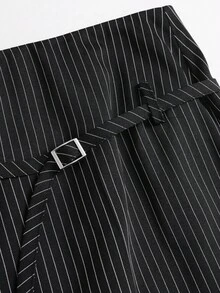 SHEIN EZwear 時尚街頭風低腰A字裙，獨特腰帶設計，休閒美式學院風，春夏精緻女款裙 - 黑色 - 查看 7