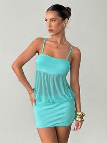 Siren Gaze Spring/Summer New Sheer Mesh Cami Dress For Women Turquoise,Teal Blue,Light Blue - Mint Blue - View 3
