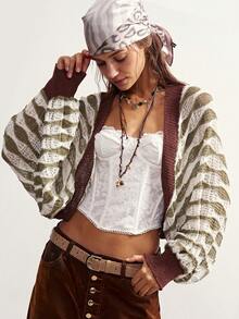 Bohemela Women's Colorblock Casual Versatile Everyday Knit Top - Army Green - View 8