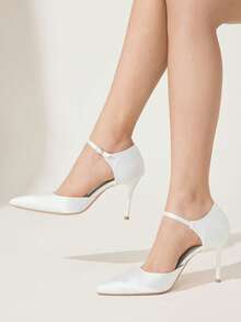 CUCCOO CHICEST Women Shoes Satin Buckle With Pointed Tip Stiletto Hollow Shoes Commuter Style Four-Season Models Suitable For Workplace Dating - White - View 7