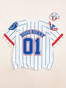 LOONEY TUNES X SHEIN Tween Boys Striped Crew Neck Casual Short Sleeve T-Shirt - White - View 2