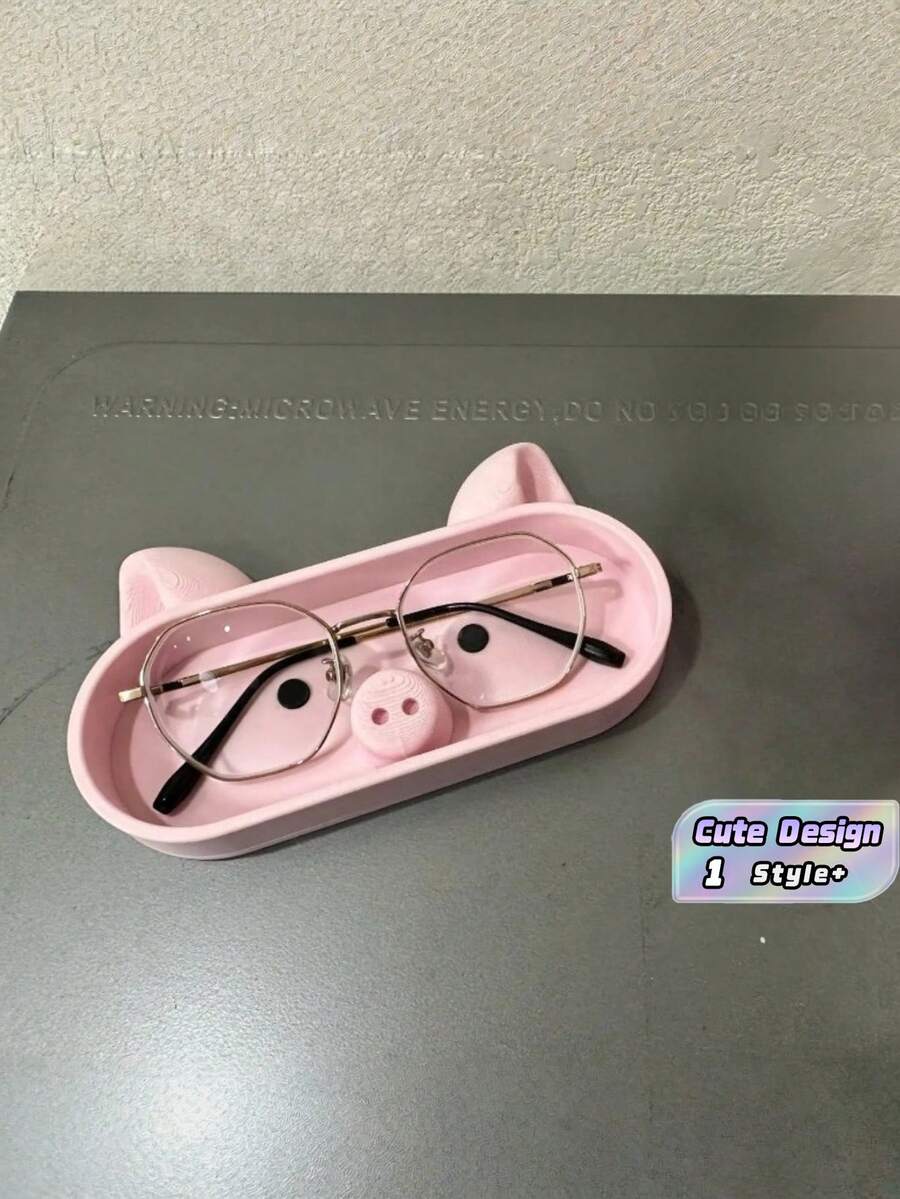 1PC Plastic Pink Pig Shape Storage Tray With Lid Decorative Desk Organizer For Glasses Jewelry Trinkets Nightstand Office Home Cute Gift - Multicolor - View 1