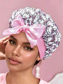 HELLO KITTY AND FRIENDS | SHEIN 升級版雙層布料護髮帽，寬邊彈性緞面睡眠帽，柔軟舒適，適合居家日常睡眠穿戴 - 粉色 - 查看 6