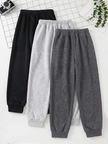 SHEIN 3件組買2送1兒童青少年男孩休閒簡約實用百搭運動長褲多件套裝，男孩套裝兒童套裝，情人節、秋季、穿搭、返校季、婚禮季、運動 - 彩色 - 查看 5