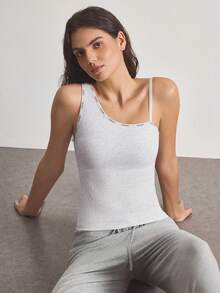 Ocili 1pc Women's Letter Trim Rayon Base Layer Top - Light Grey - View 2