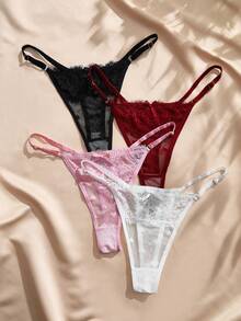 Charlaine 4pcs Multi-Color Combination Women's Low Waist Lace Thong - Multicolor - View 5