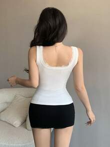 DAZY 女士蕾丝拼接吊带背心，镂空花卉蕾丝饰边，优雅百搭，适合音乐节、情人节、婚礼、休闲、海滩、夏季通勤等场合。 - 白色 - 查看 5