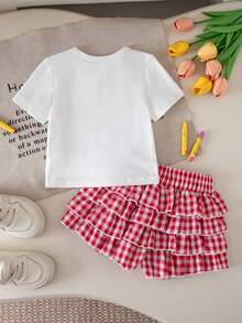 SHEIN 兒童小女孩 2件組印花圓領套裝 返校季 - 白色 - 查看 4