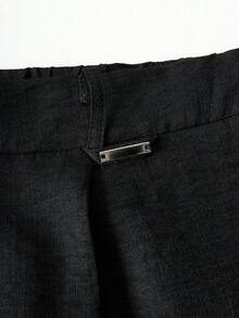 Manfinity Mode 男士色休閒商務西裝長褲，適合通勤、半正式婚禮、復古街頭風、夏季度假，送給丈夫的禮物，適用於儀式 - 黑色 - 查看 7