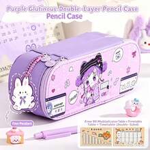 1PC PU Cartoon Double-Layer Pencil Bag,Stationery Pouch/Bag,Makeup Pouch,Pencil Organizer,Zipper Pencil Pouch3D Multifunctional Large Capacity Stationery Box For Teens, Back To School Gift - multicolor - View 13