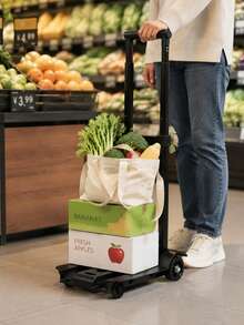 Foldable Retractable Hand Cart, Portable Grocery Shopping Trolley For Cargo & Daily Shopping - Black - View 7