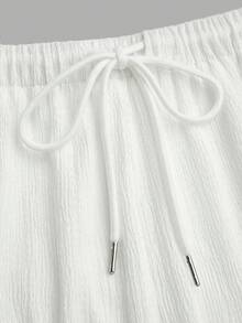 Sweetra Plus Size Women's White Summer Waist Tie Wide Leg Long Pants Fall - White - View 5