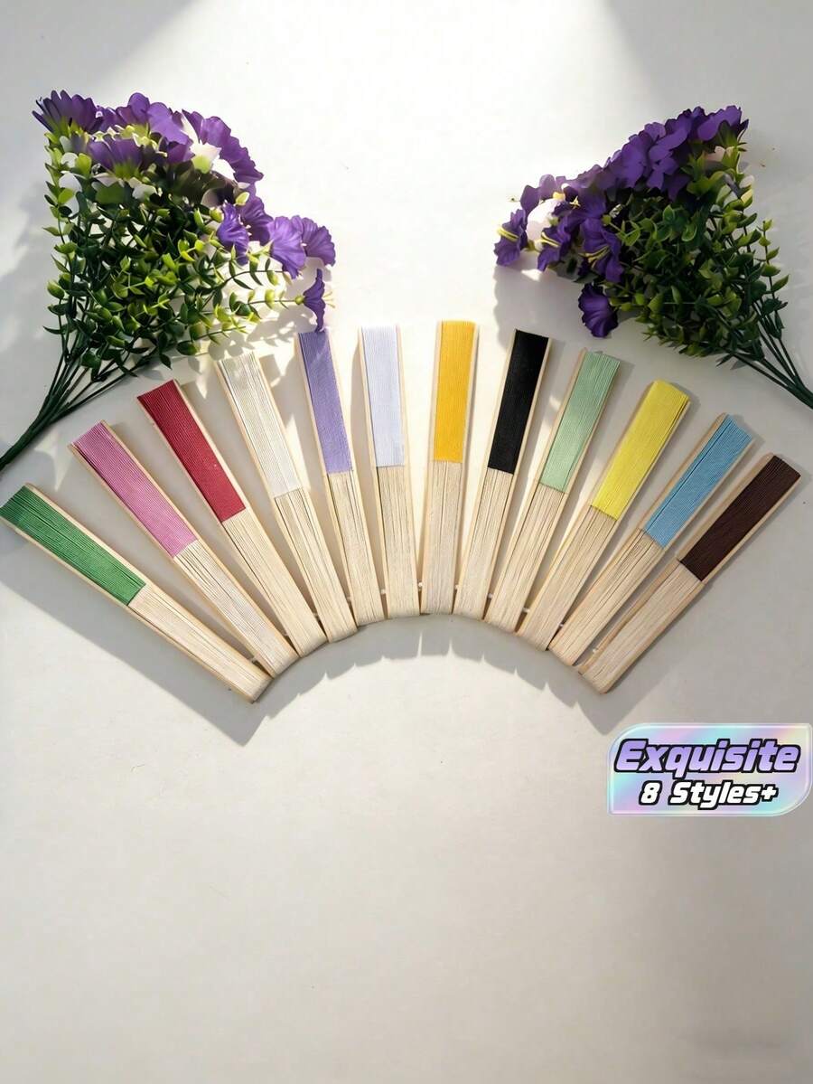 Portable Foldable Bamboo Hand Fan, Decorative Fan For Summer Outdoor Wedding Party Church Decor, Home Decor, Commute, Elegant Ladies Gift, Fashion Accessory, - Multicolor - View 1