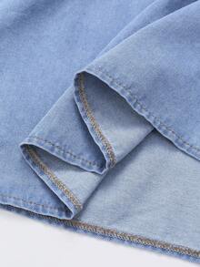 GlowEve Plus Size Denim Square Neck Lantern Sleeve Short Sleeve Top Dates Vacation Light Blue Summer Kawaii Fairy Beach Going Out Casual Sexy - Blue - View 6