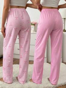 SHEIN 2件組女款居家睡眠褲 淺粉色 夏季可愛休閒睡褲 - 彩色 - 查看 3