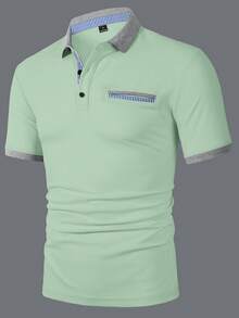 Manfinity Homme 男士短袖領領 Polo 衫，適合辦公室、外出與聚會 - 綠色 - 查看 4