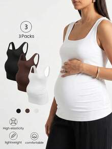 Modmama Maternity Casual Versatile Solid Color Fitted Tank Top - Multicolor - View 1