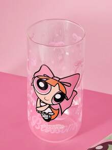 THE POWERPUFF GIRLS X SHEIN 1個 19.60oz/580ml L號可愛卡通圖案印花硼矽玻璃杯，耐冷耐熱，適用於牛奶、果汁、咖啡、氣泡水等，草莓、蝴蝶結、貓咪圖案 - 無色 - 查看 4