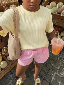 SHEIN Kids Tween Girl 2pcs/Set Tween Girls Loose Short T-Shirt + Camouflage Print Drawstring Waist Casual Shorts, Children's Shorts, Daily Casual Outfit Set - Multicolor - View 5