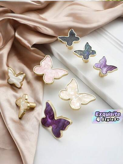 Tiradores de cajón con mariposa kawaii, pomos de muebles lindos con borde dorado, tiradores de armario para decoración de habitación de princesa, herrajes de gabinete de un solo orificio para guardería