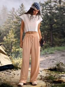 Exploreva Exploreva Women's Solid Color Drawstring Waist Loose Pockets Outdoor Sweatpants,Climb Outfit - Orange - View 5