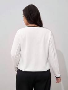 Reflora 大尺碼女款拼色休閒百搭日常長袖夾克 - 白色 - 查看 2