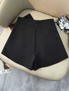 SHEIN Franclia New Women's Gold Double-Breasted Dress Pants-Only One Available. Perfect For Commuting, Work, And Casual Wear. - Black - View 2
