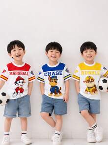 SHEIN | PAW Patrol Young Boy Archie 3件組三色對比印花短袖T恤，夏季休閒款 - 彩色 - 查看 3