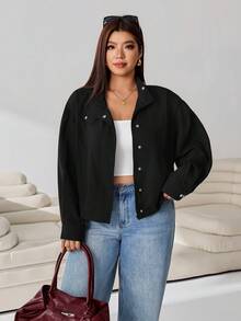 Solflare Plus Size Casual Versatile Black Jacket, Autumn - Black - View 4
