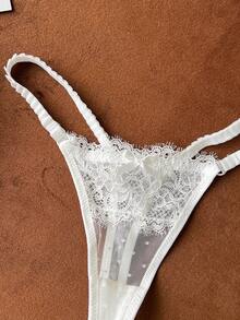 Moireta Women's Contrast Lace Mesh G-String Sexy Lingerie Bridallingerie - White - View 3