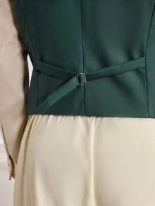 Officeau 男士春秋季商务休闲单排扣西装马甲礼服背心 - 森林綠 - 查看 7
