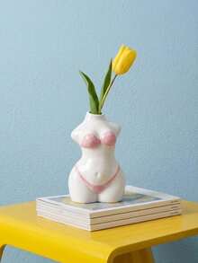 Joivida Jarrón de cerámica con forma de busto, con un estilo minimalista moderno. Esculpido con la silueta de un torso femenino con delicados detalles de bikini, disponible en tonos pastel suaves, que funciona como decoración artística de arreglo floral de mesa. - Multicolor - Ver 4